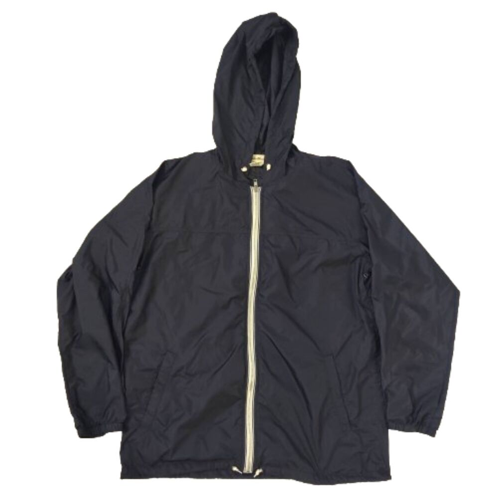 Eddie Bauer Men's Medium Navy Blue Hooded Rain Jacket Nylon Full Zip Windbreaker